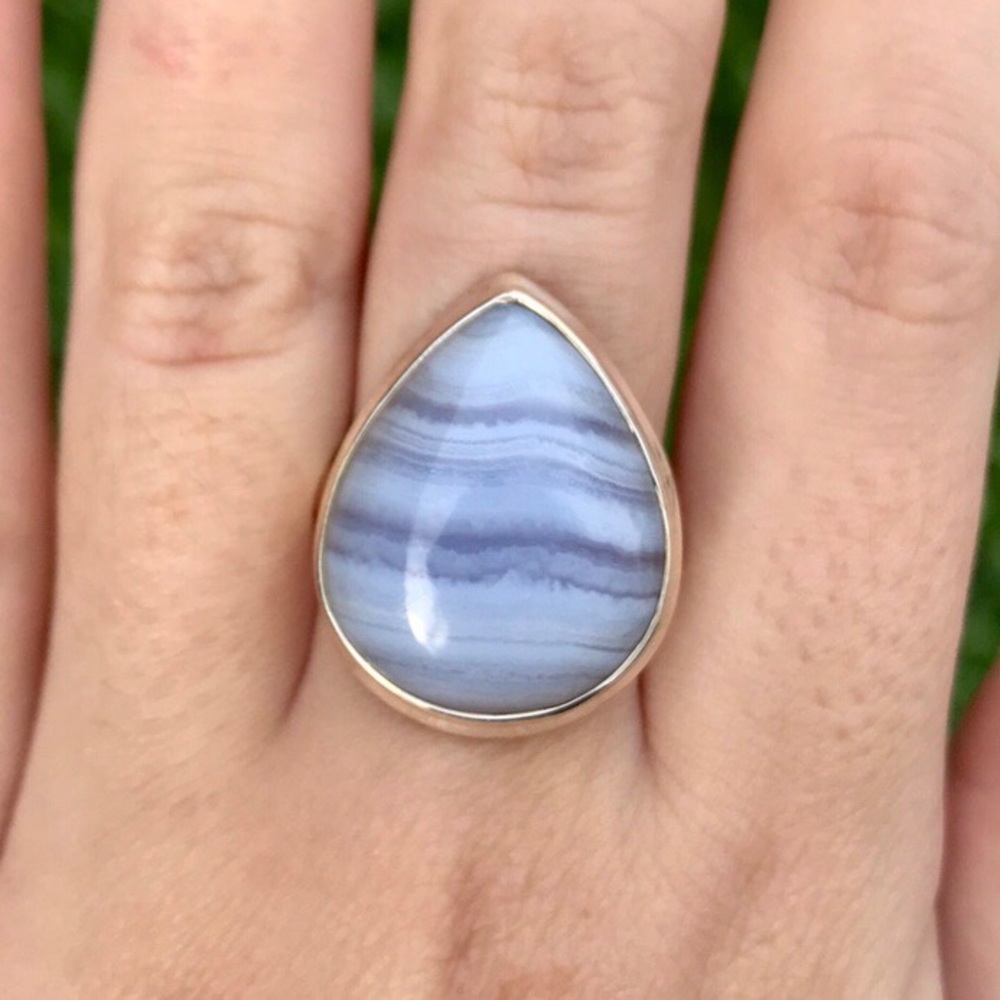 Blue lace agate and sterling silver stone ring